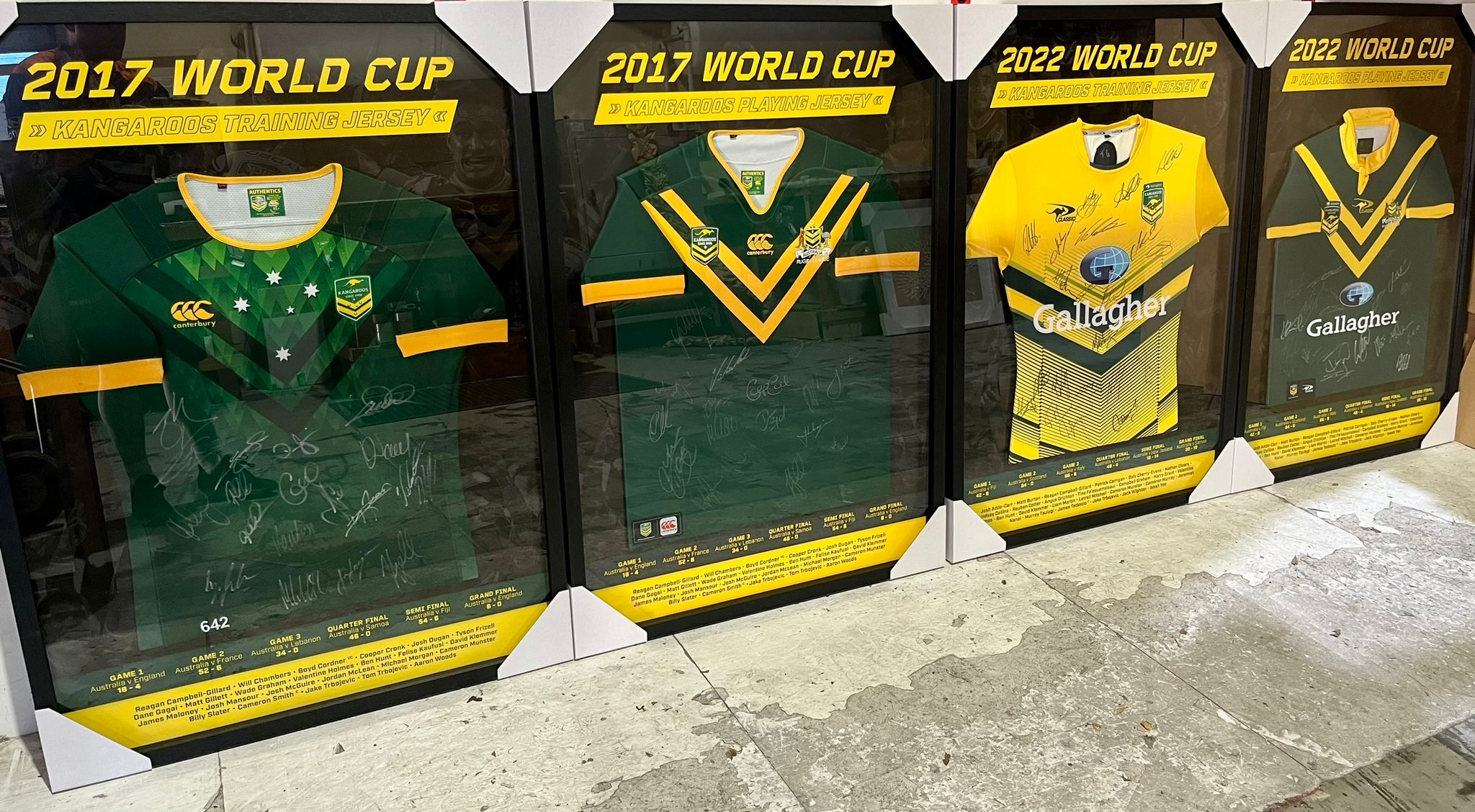 Kangaroos World Cup signed jerseys